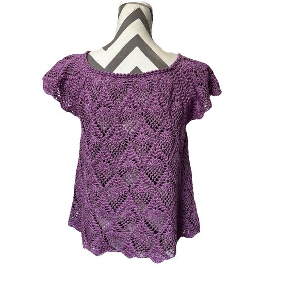 Handmade Crochet Pineapple Stitch Sweater Women Lavender Retro Open Knit Small - Picture 5 of 7